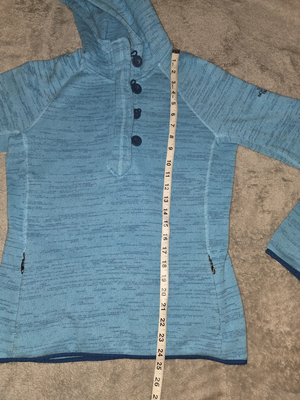 The North Face Women’s Large Blue Hooded Sweater Fleece Pullover Button Neck